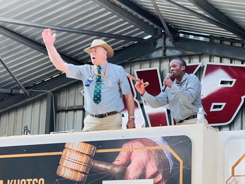 Pierre Vlok of BKB and Fiso Hadebe in action during the final round of the Toyota SA National Young Auctioneer Competition.